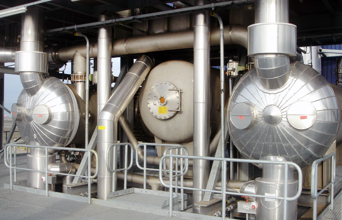 The two ice condensers belonging to a Körting ice condensation vacuum system viewed from the front